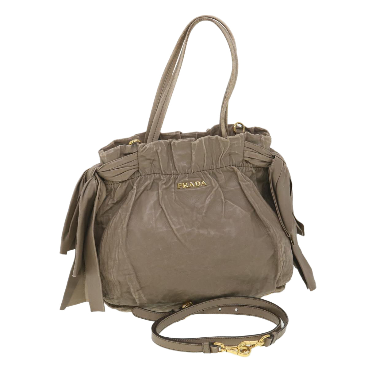 Prada Hand Bag 2Way Leather Gray Travel Bag 2Way Gray Am4052