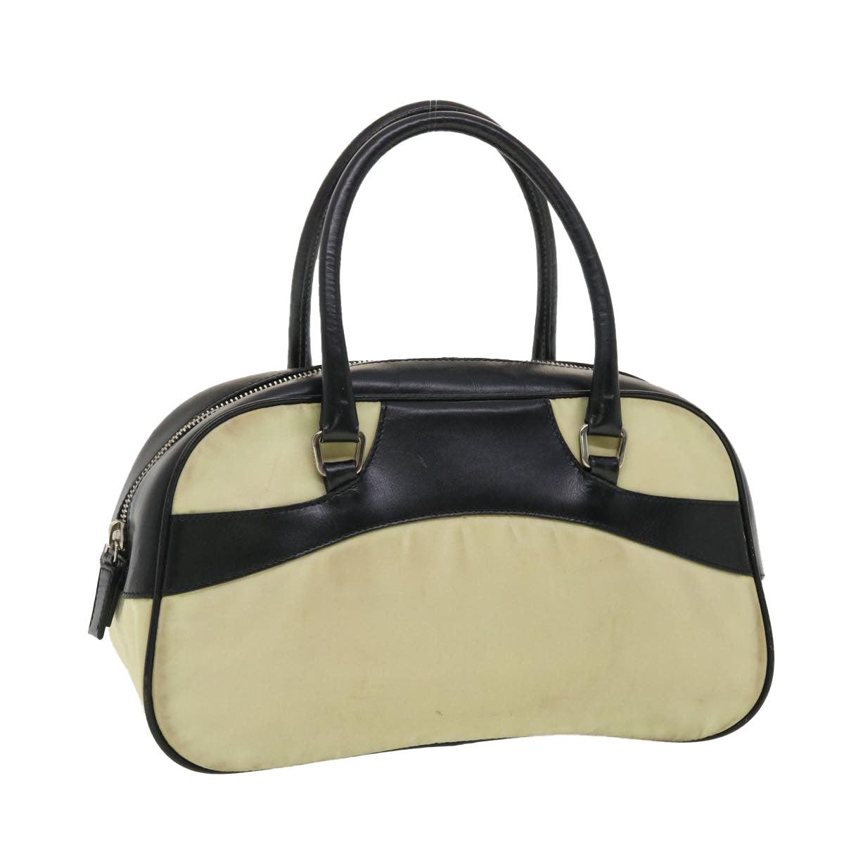 Prada Hand Bag Nylon Black Beige Travel Bag