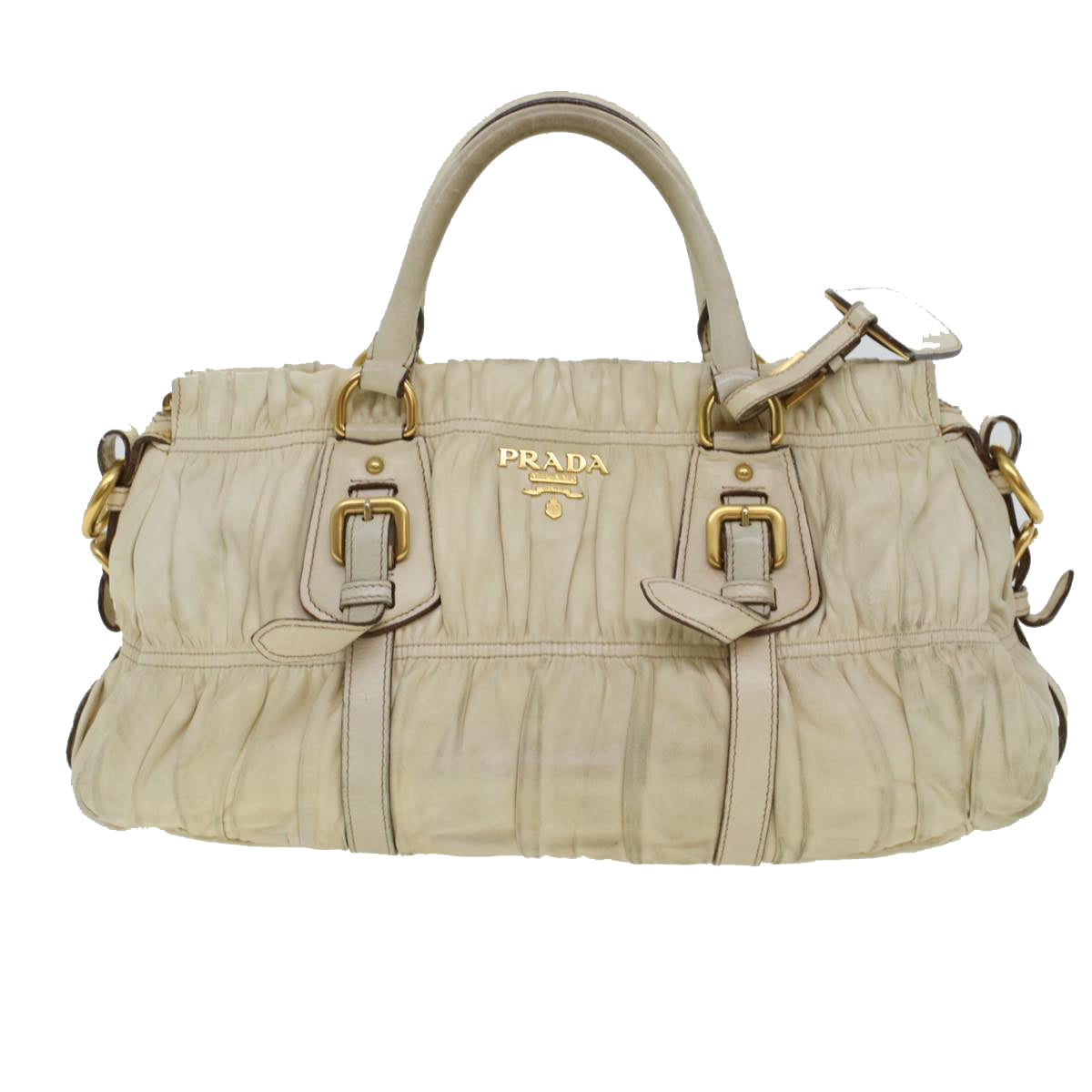 Prada Hand Bag Leather Beige Travel Bag Leather Beige Am4391