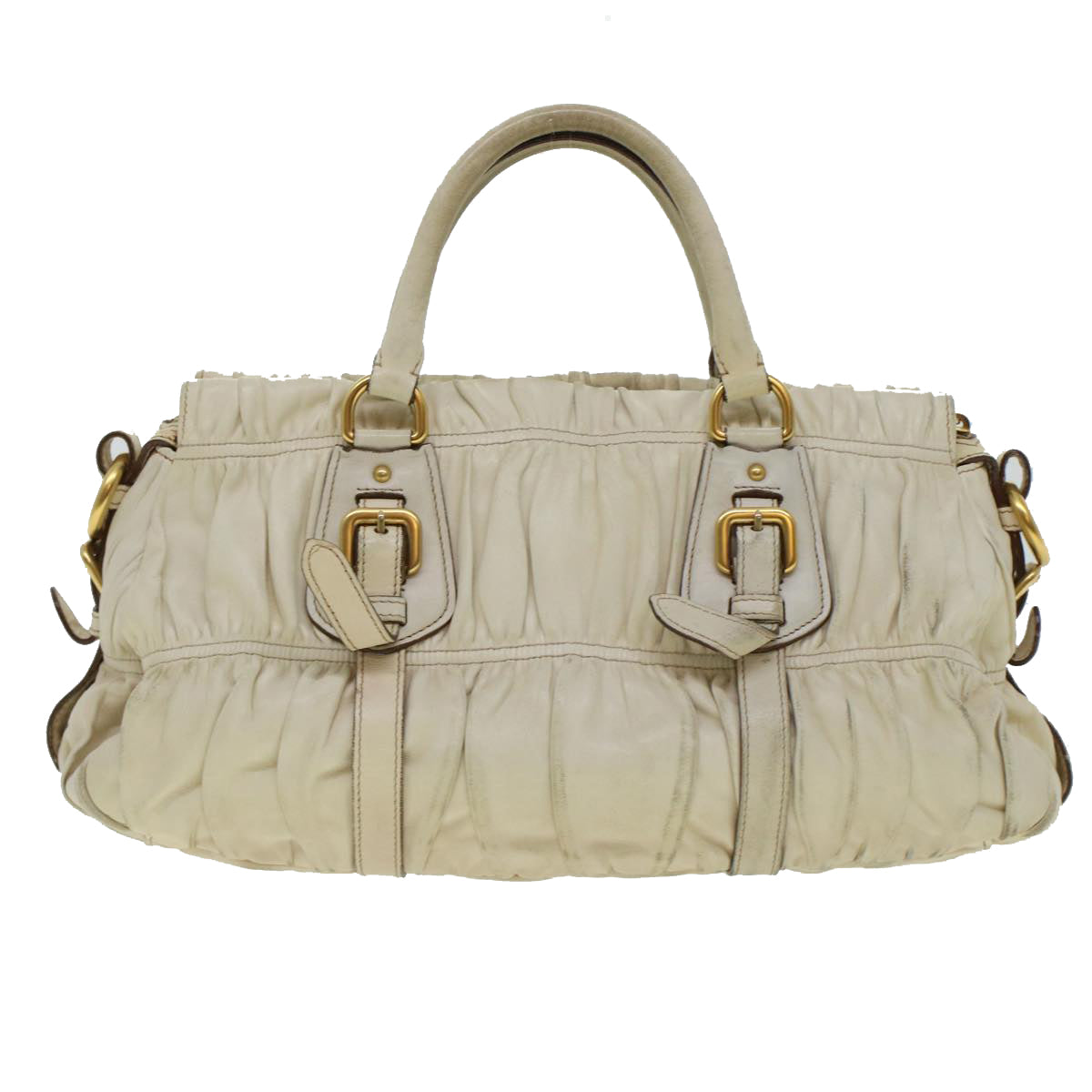 Prada Hand Bag Leather Beige Travel Bag Leather Beige Am4391