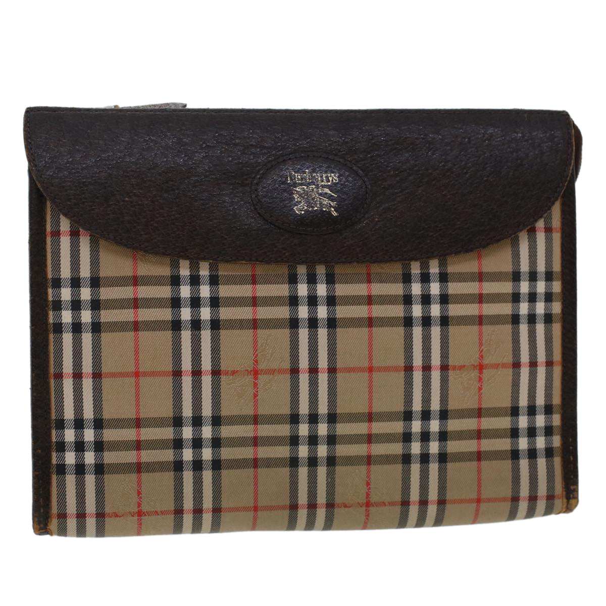 Burberry Luxury ss Nova Check Clutch Bag Auth Am4674 Leather Nylon Beige