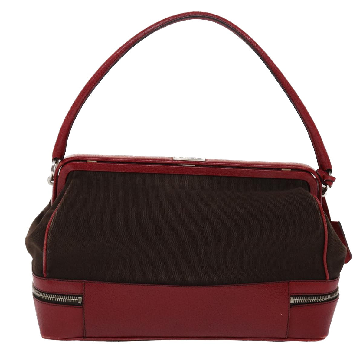 Prada Shoulder Bag Leather Canvas Red