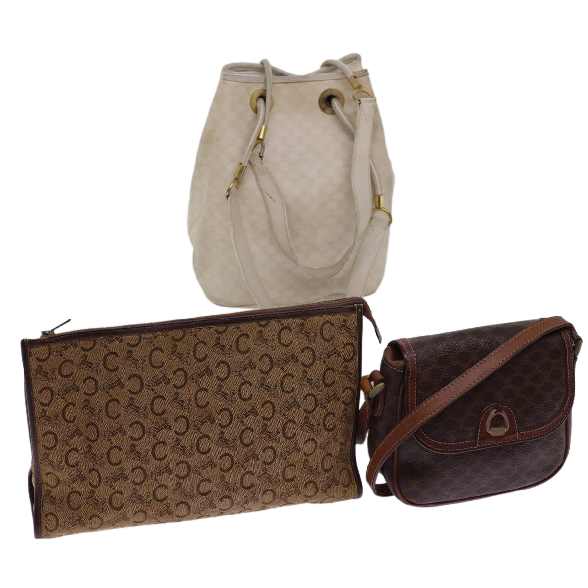 Luxury Shoulder Bag Set Beige Am Leather Canvas