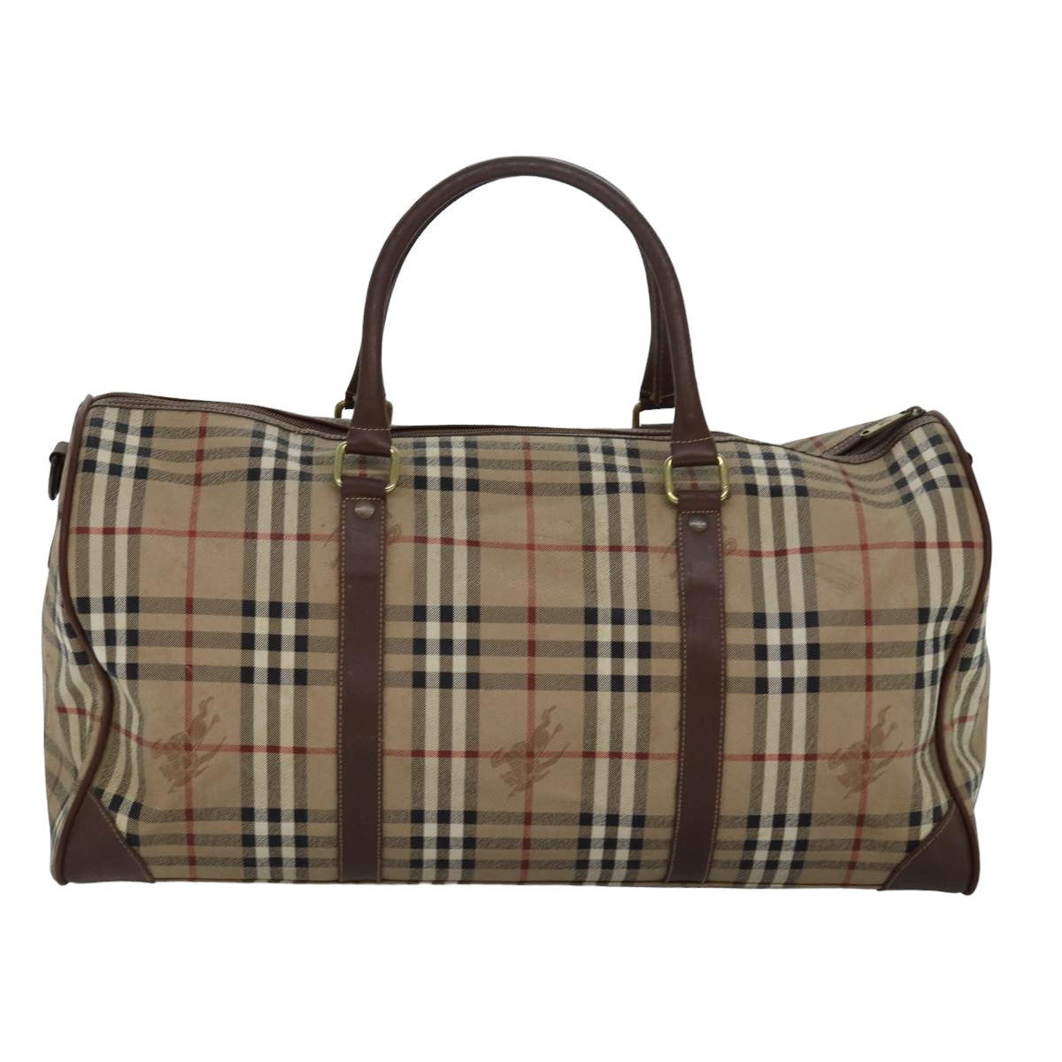 Burberry Luxury ss Nova Check Boston Bag Pvc Auth Leather Brown Beige Travel Bag