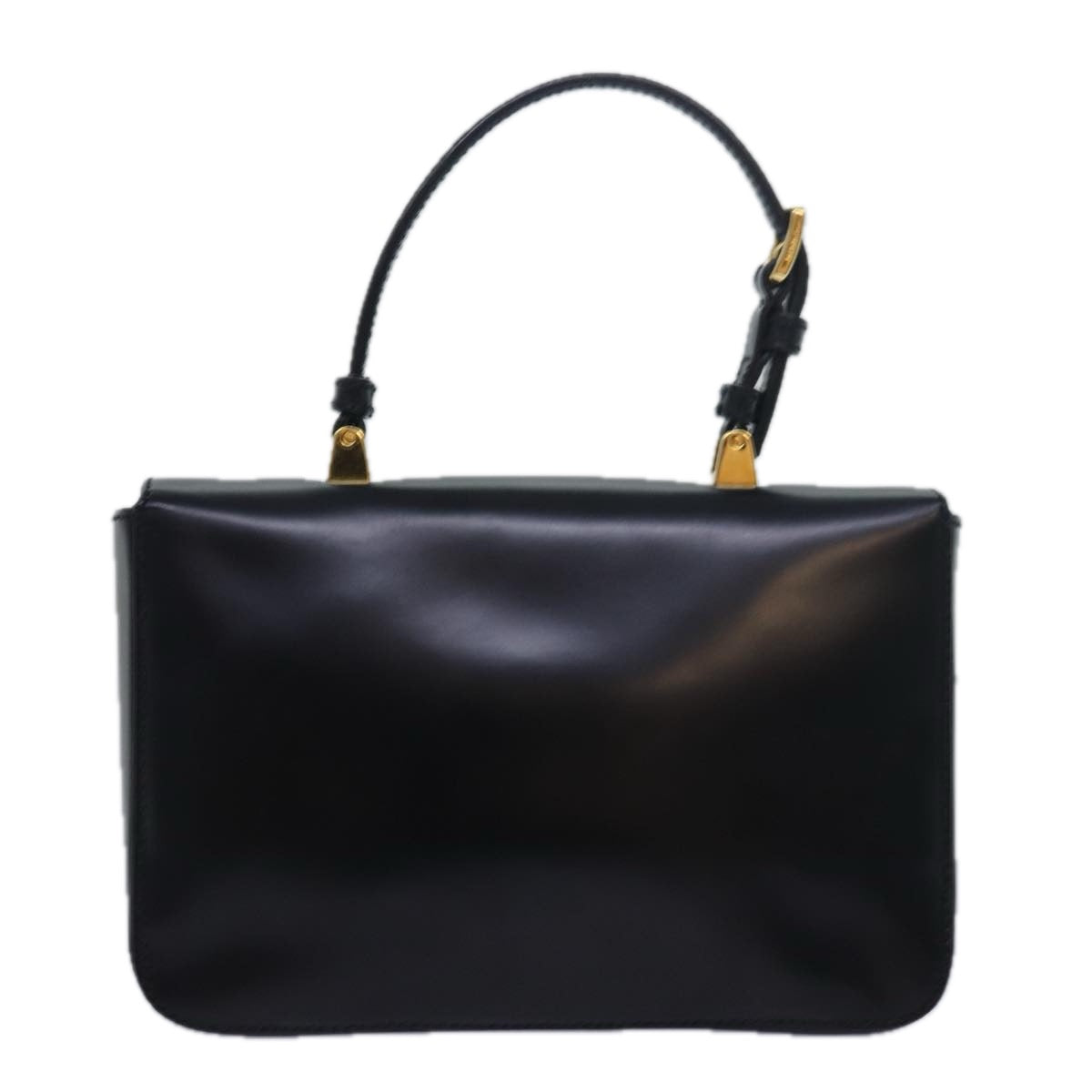 Prada Ribbon Hand Bag Auth Leather Patent Black Travel Bag