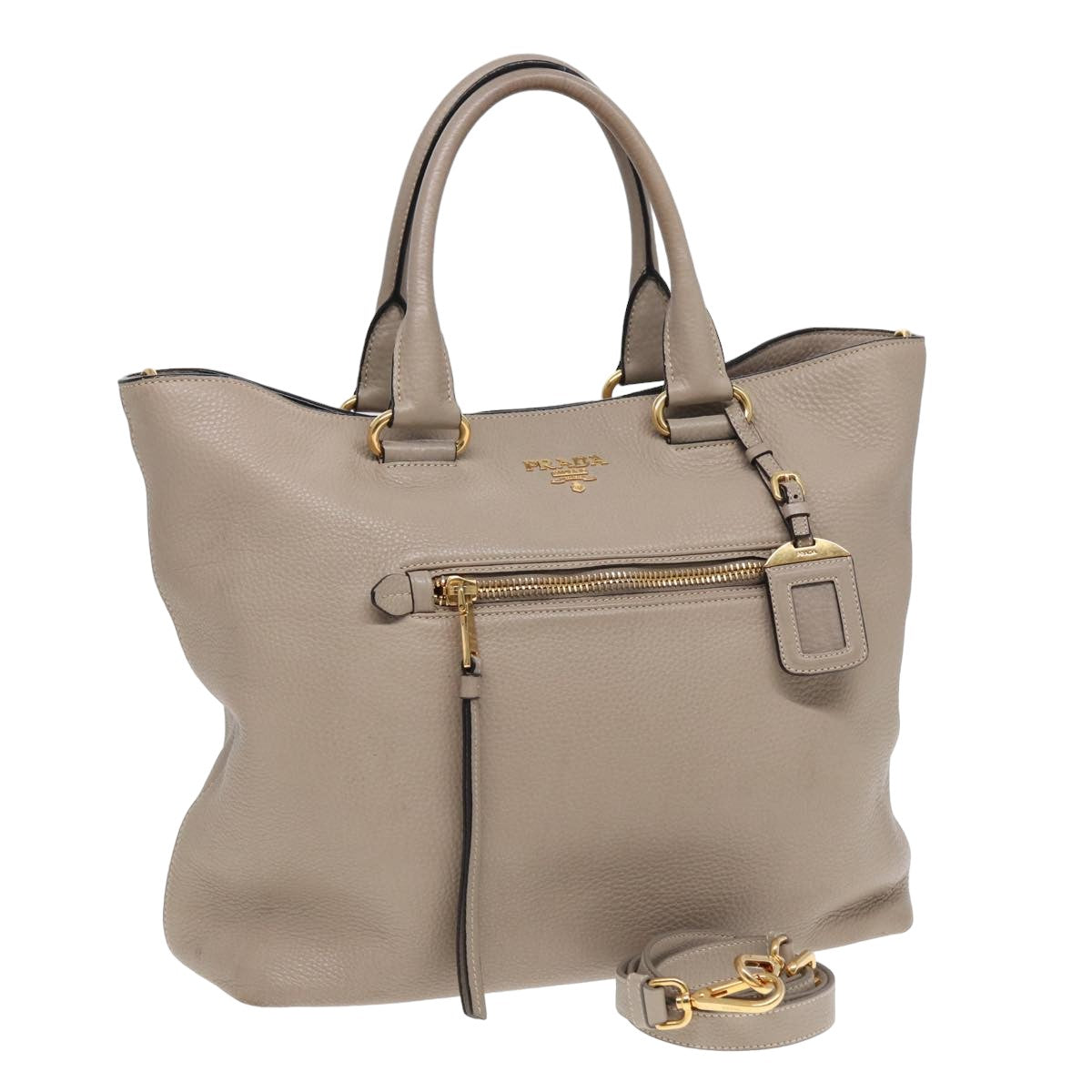 Prada Tote Bag 2Way Auth Leather Beige