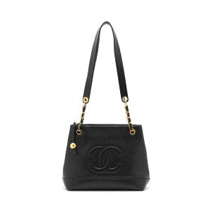 Chanel Coco Mark Caviar Skin Tote Bag Black Chain