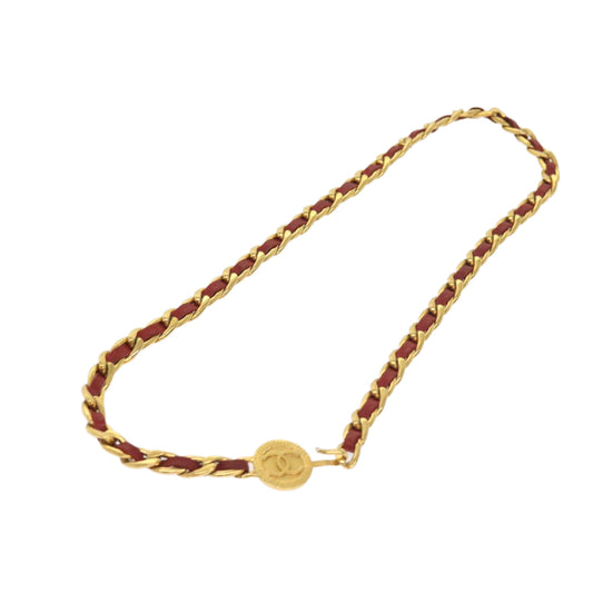 Chanel COCO Mark Chain Belt Red CC Auth arB