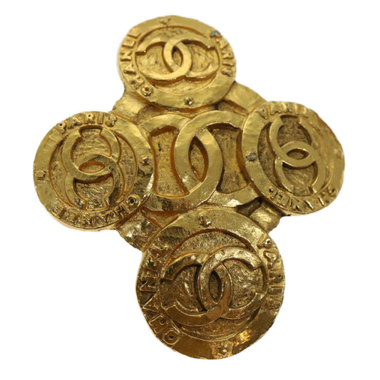 Chanel COCO Mark Brooch metal Gold CC Auth arB