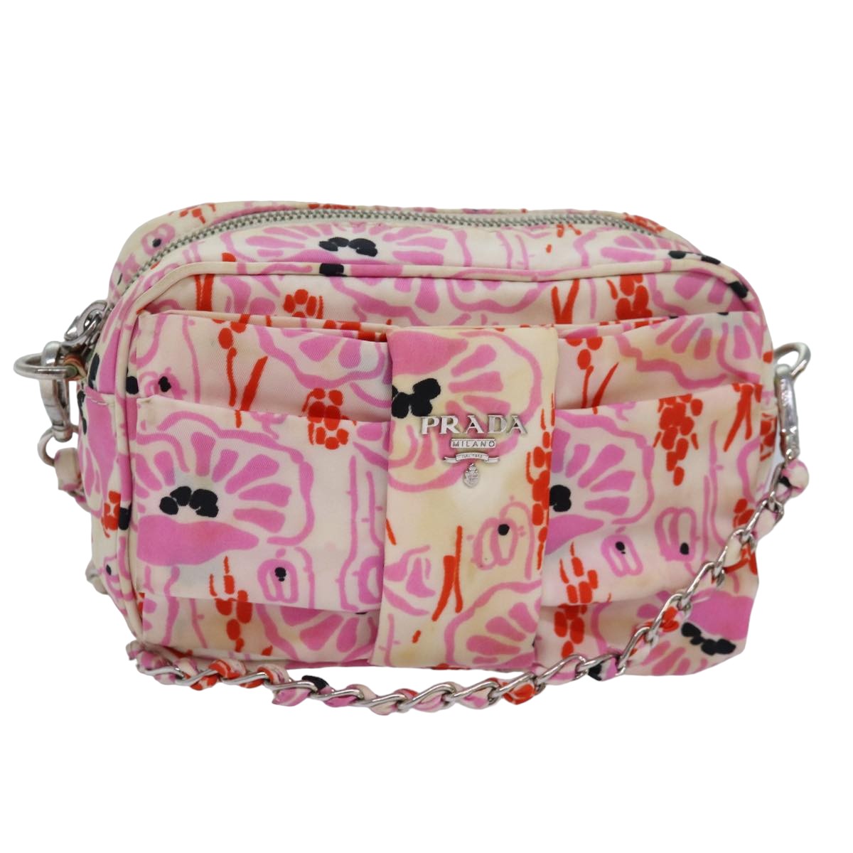 Prada Ribbon Shoulder Bag Auth Nylon Pink Chain