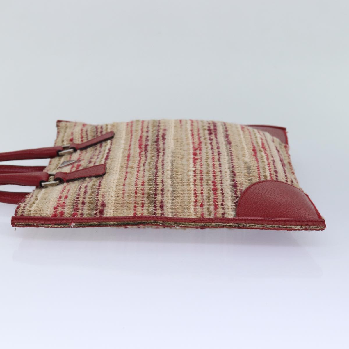 Prada Hand Bag Wool Auth Beige Red Travel Bag