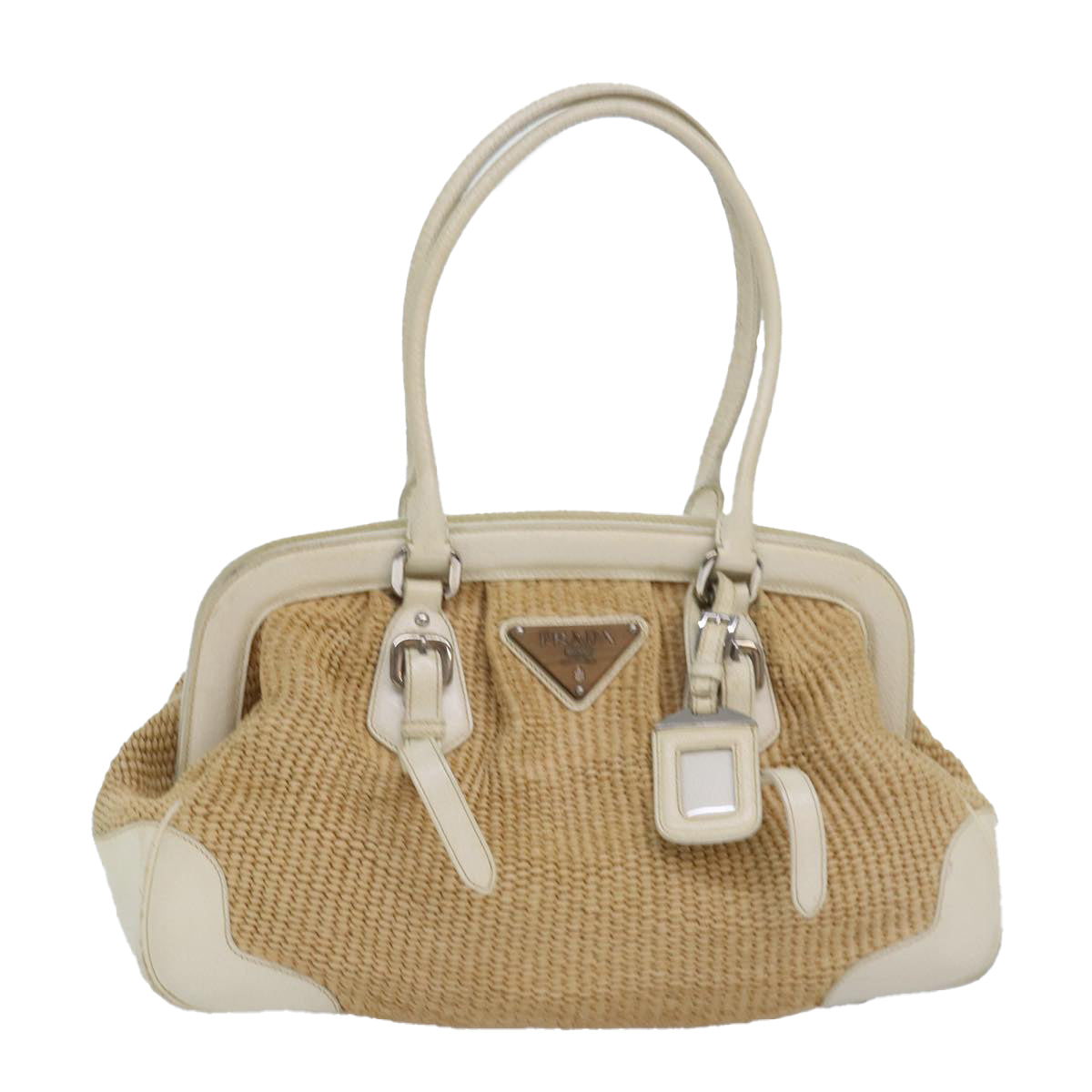 Prada Hand Bag Straw Auth Beige Travel Bag