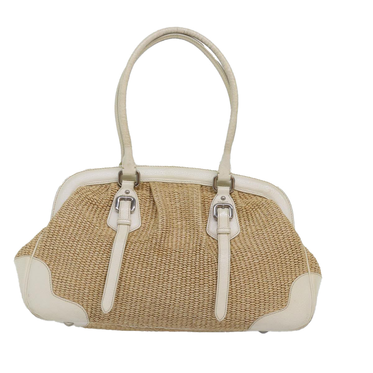 Prada Hand Bag Straw Auth Beige Travel Bag