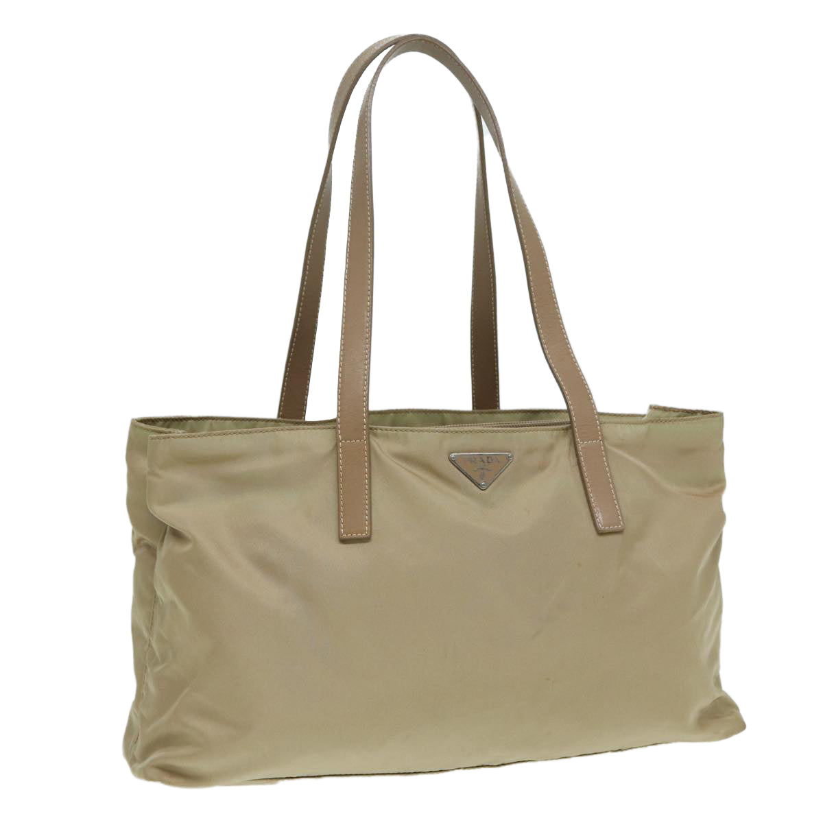 Prada Tote Bag Auth Nylon Beige Silver Silver Auth Ar12356