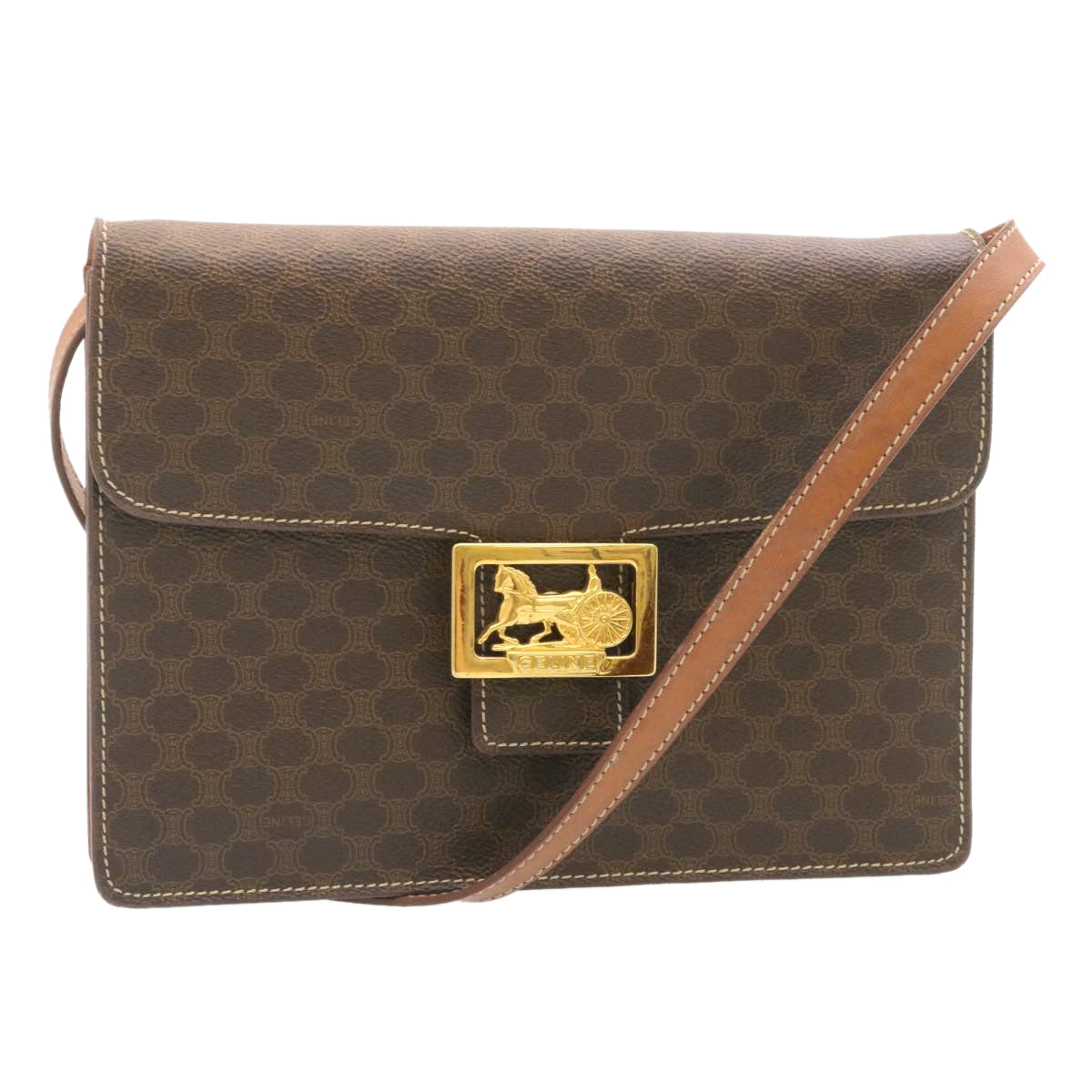 Luxury Horse Carriage Macadam Shoulder Bag Ar Canvas Brown