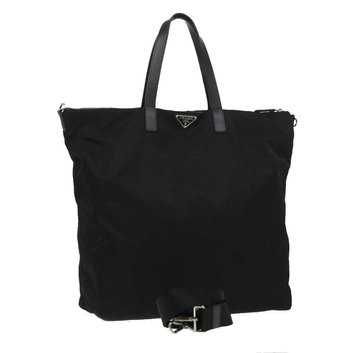 Prada Hf Stitch Tote Bag Leather Nylon Black
