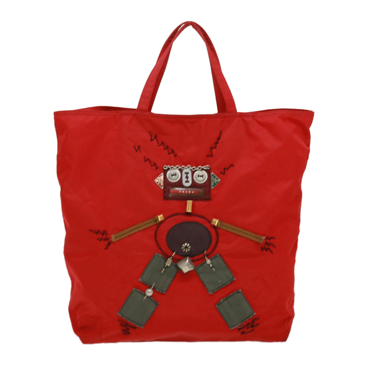 Prada Robot Hand Bag Nylon Red Travel Bag