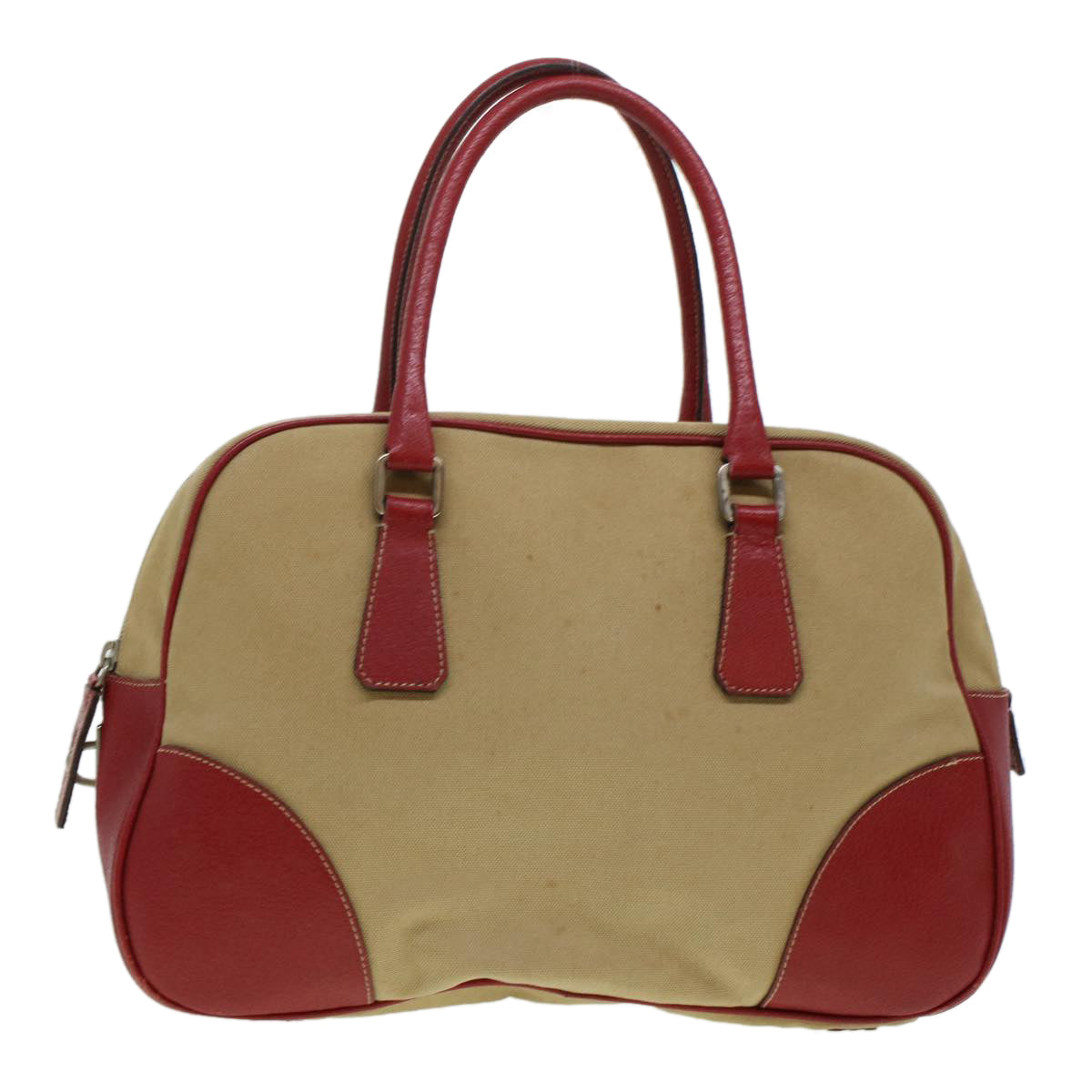 Prada Shoulder Bag Leather Canvas Beige