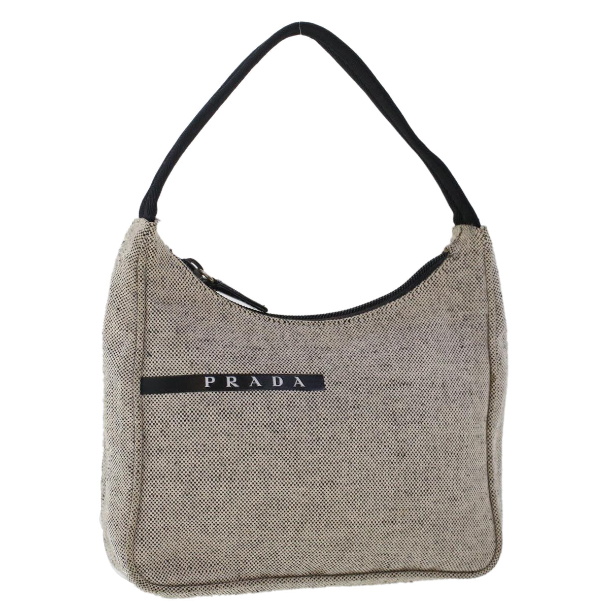 Prada Sports Hand Bag Canvas Black Beige Travel Bag
