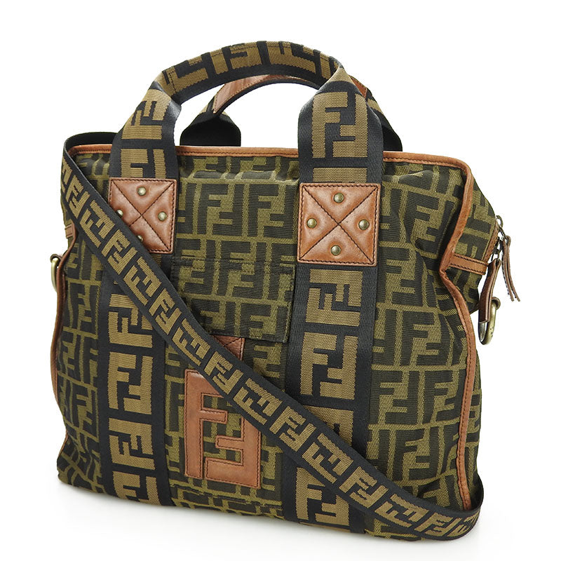 Fendi 7Va158 Zucca 2Way Bag Leather Canvas Travel Bag