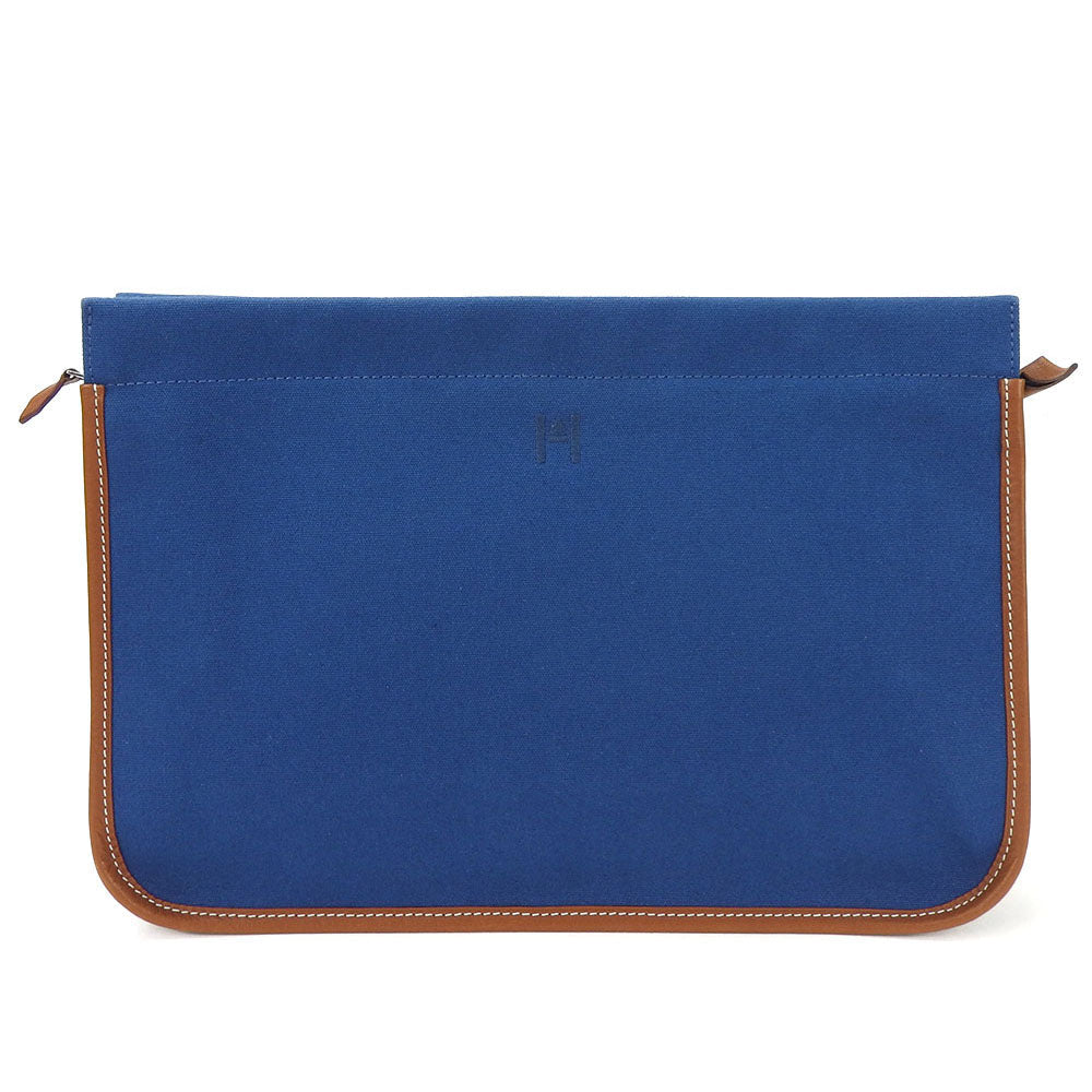 Hermes Clutch Bag Women Unisex Leather Canvas Blue