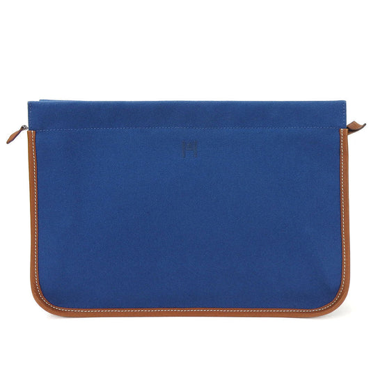 Hermes Clutch Bag Women Unisex Leather Canvas Blue