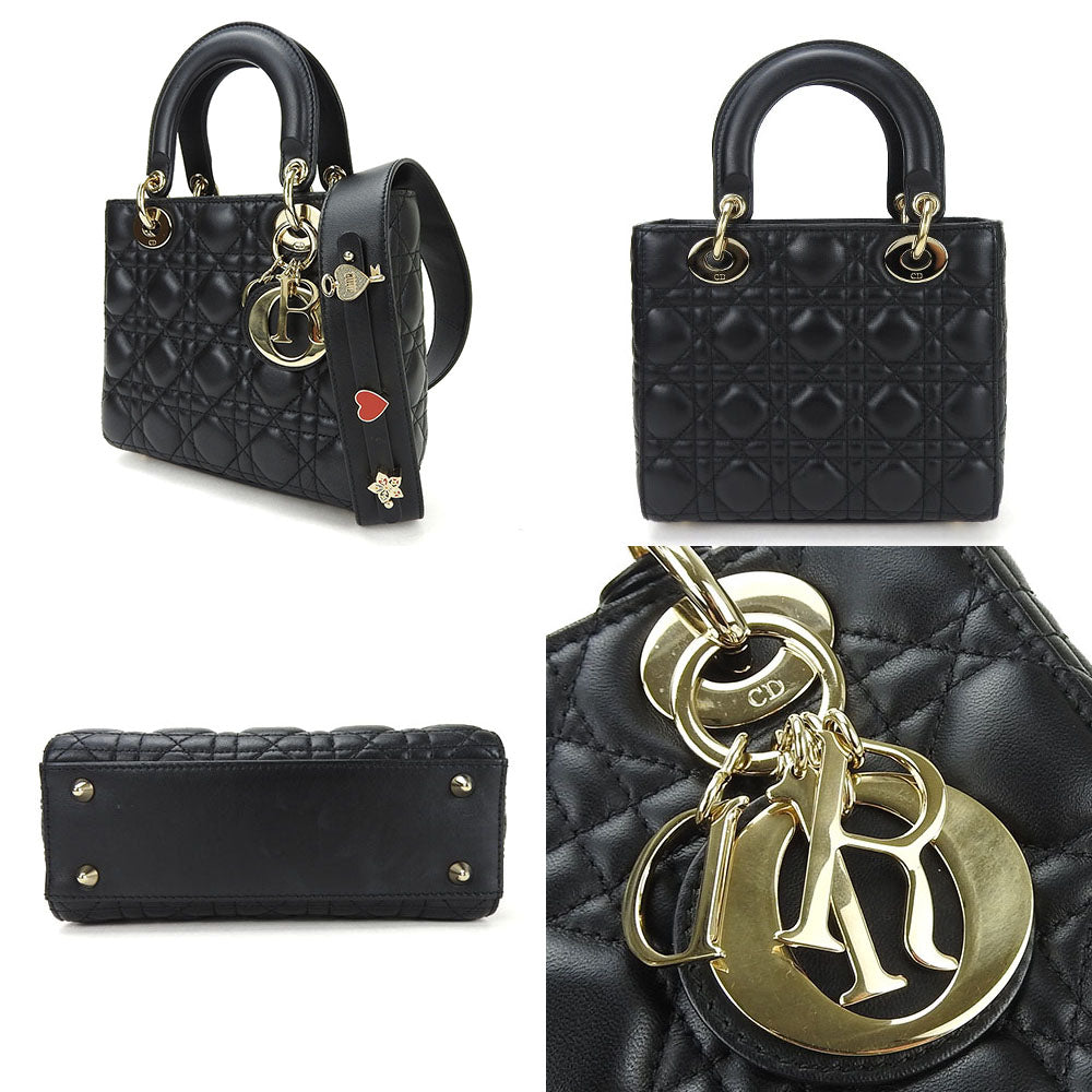 Dior Handbag Lambskin Canage Lady Women Black Travel Bag