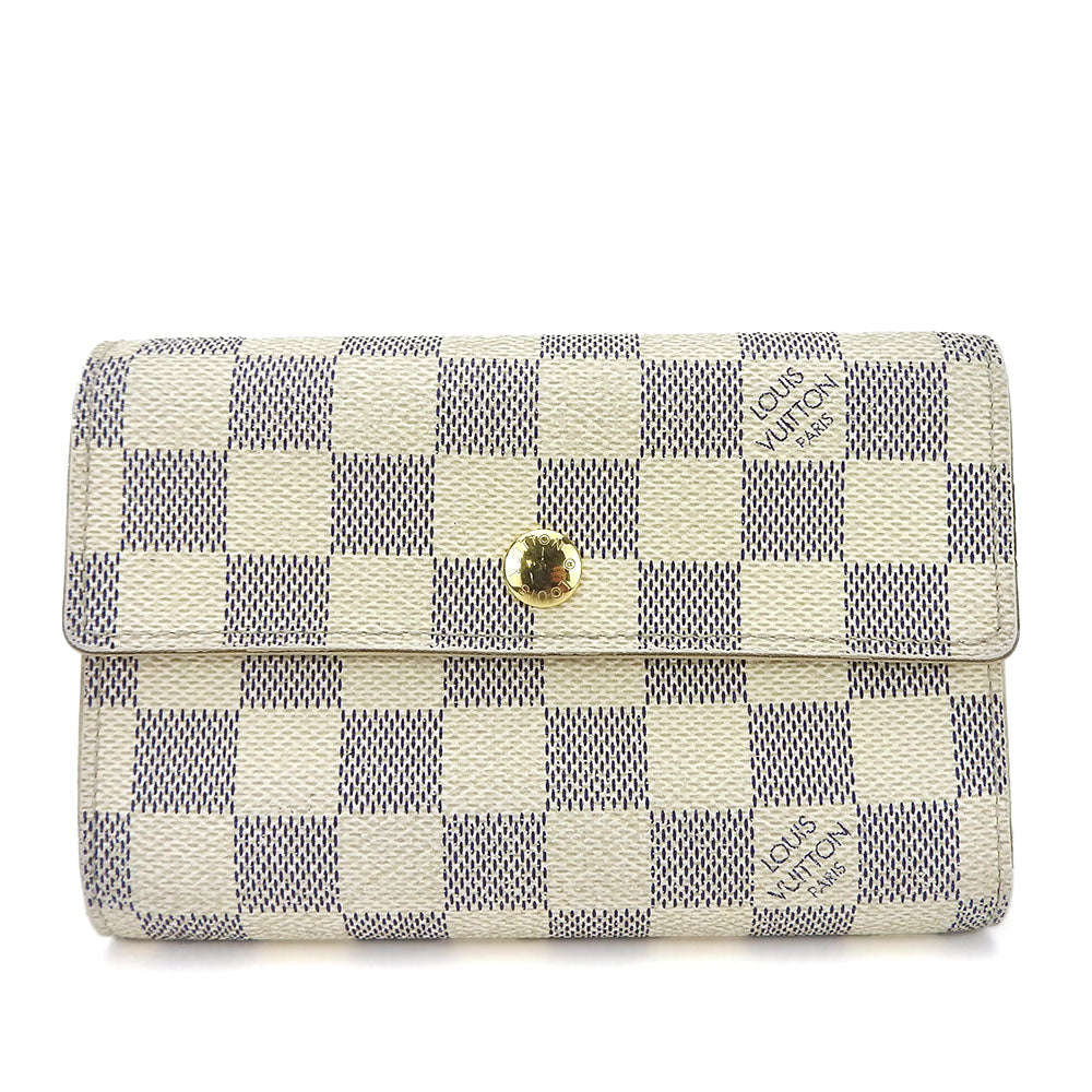 Louis Vuitton Tri-fold N63068 Damier Azur Portefeuille White Wallet Case