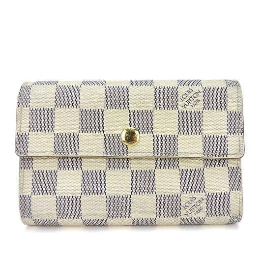 Louis Vuitton Tri-fold N63068 Damier Azur Portefeuille White Wallet Case