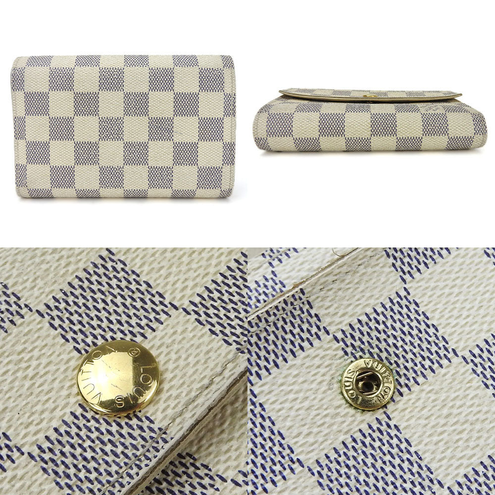 Louis Vuitton Tri-fold N63068 Damier Azur Portefeuille White Wallet Case