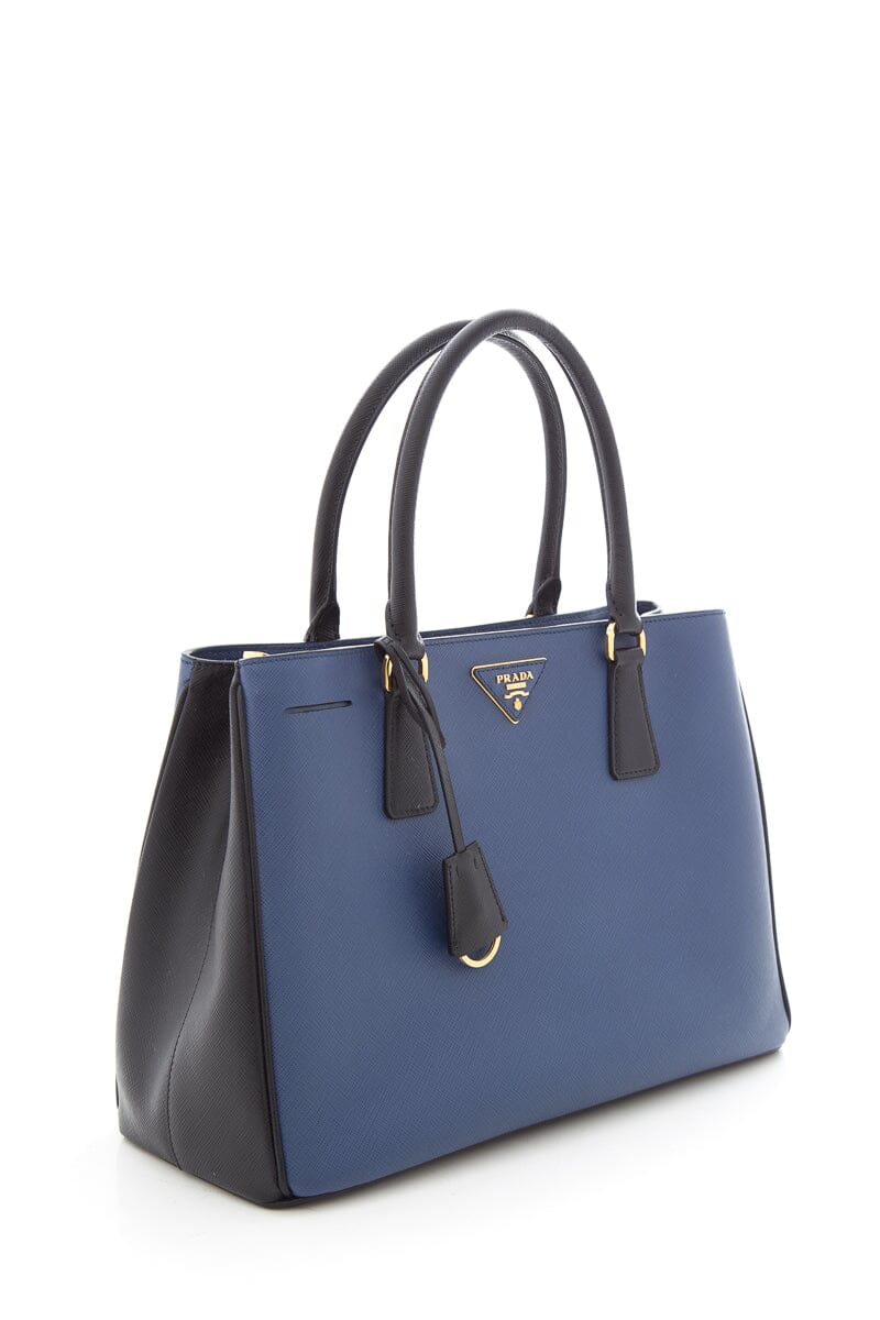 Prada Bi Color Galleria Handbag Leather Saffiano Black Travel Bag
