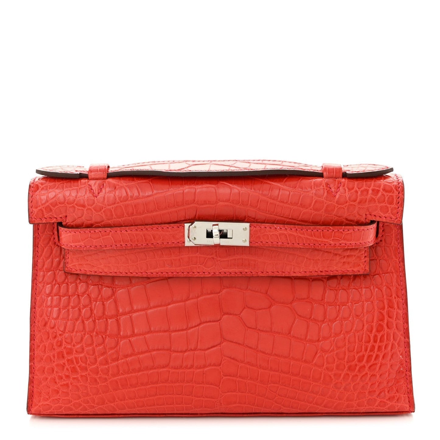 Hermes Matte Alligator Kelly Pochette Bougainvillea Handbag Travel Bag