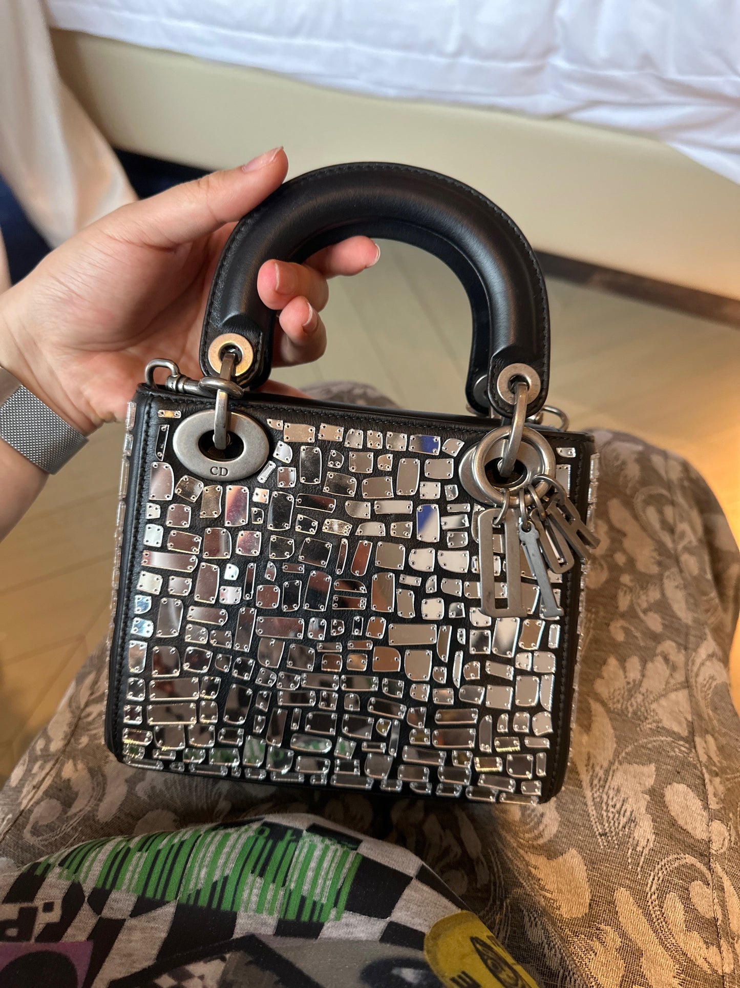 Dior Lady Mosaic Smooth Calfskin 2Way Bag Embroidered Travel Bag