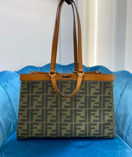 Fendi Top QualityTop Quality Peekaboo x Khaki FF Tote Bag