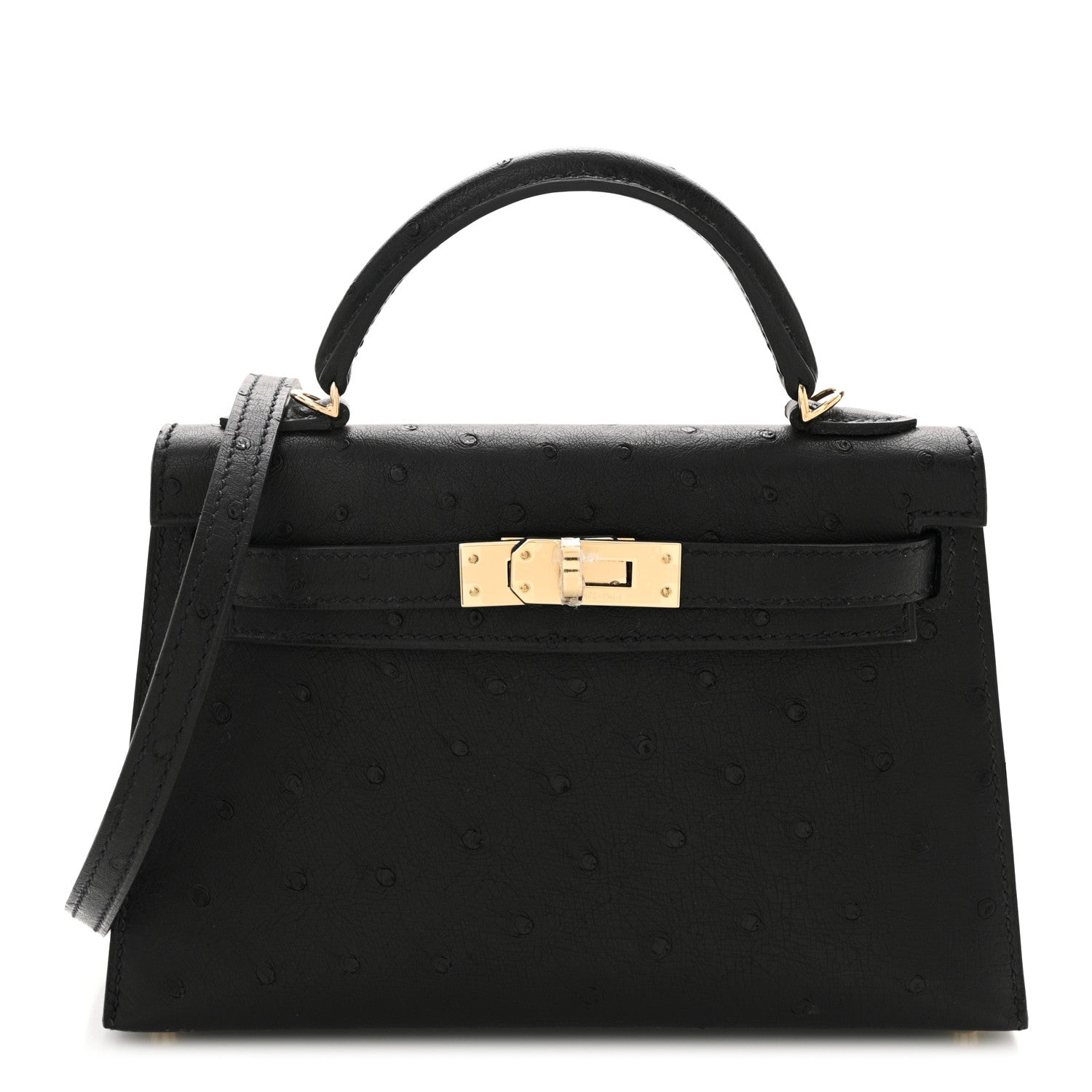 Hermes Ostrich Kelly Sellier Handbag Black Mini Travel Bag