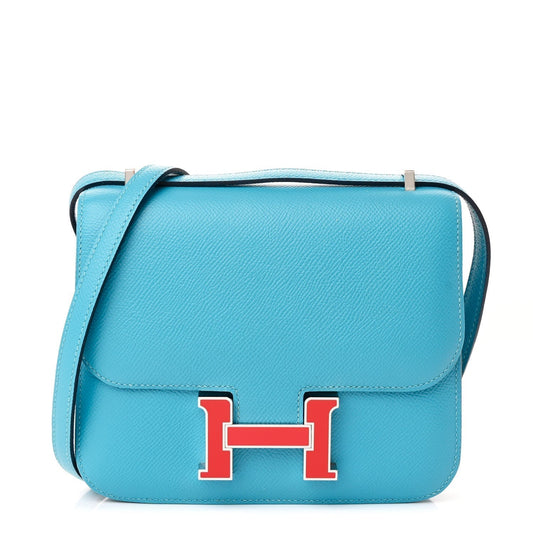 Hermes Epsom Enamel Constance Bleu Du Nord Rouge De Travel Bag