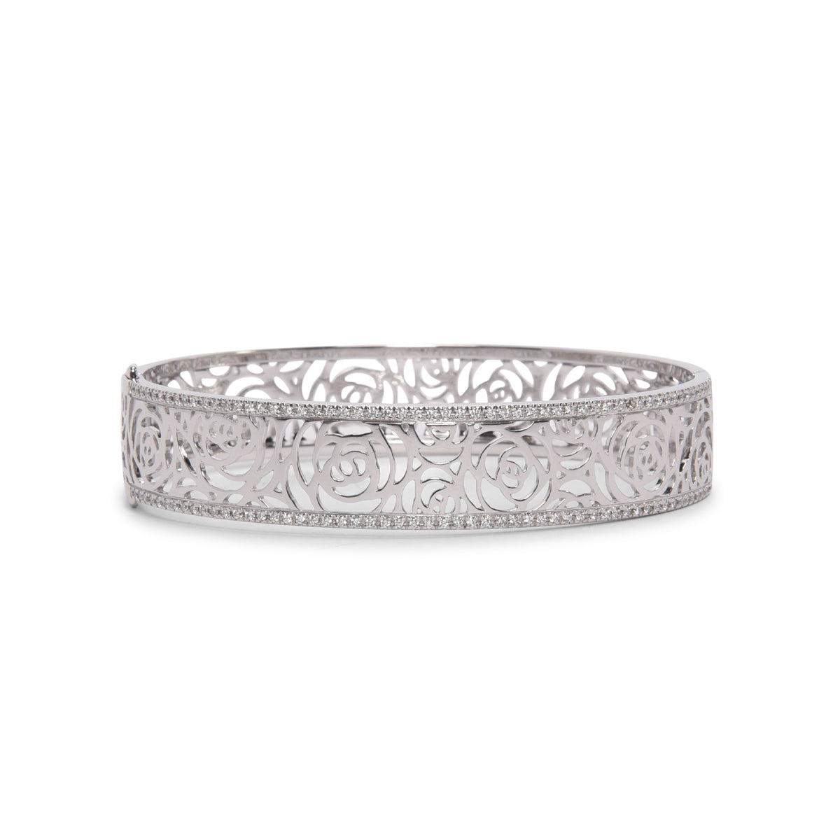 Chanel White Gold & Diamond Camellia Ajoure Bangle