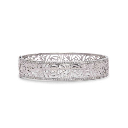 Chanel White Gold & Diamond Camellia Ajoure Bangle