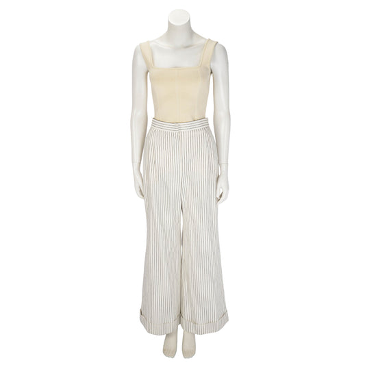 Chanel White & Black Pinstriped Wide Leg Pants FR 40