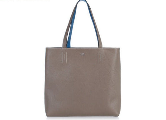Hermes Luxury Shopping Bag Ladies Cow Grey Leather Travel Bag