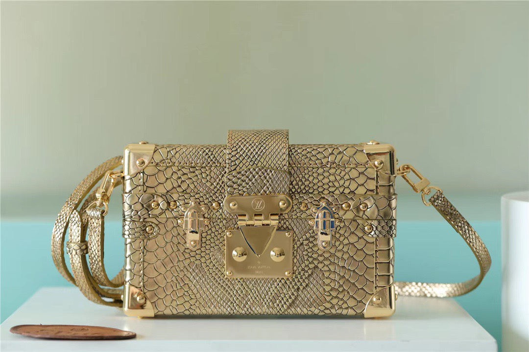 Top Quality Petite Malle High Shiny Alligator Gold Crossbody Bag