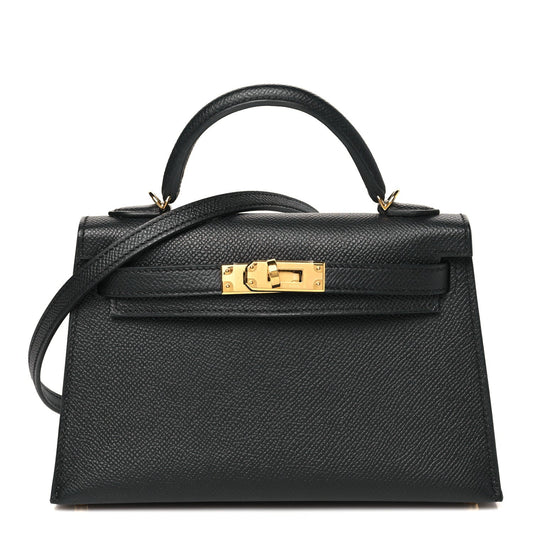 Hermes Epsom Kelly Sellier Handbag Black Mini Travel Bag 20 Black 1753235