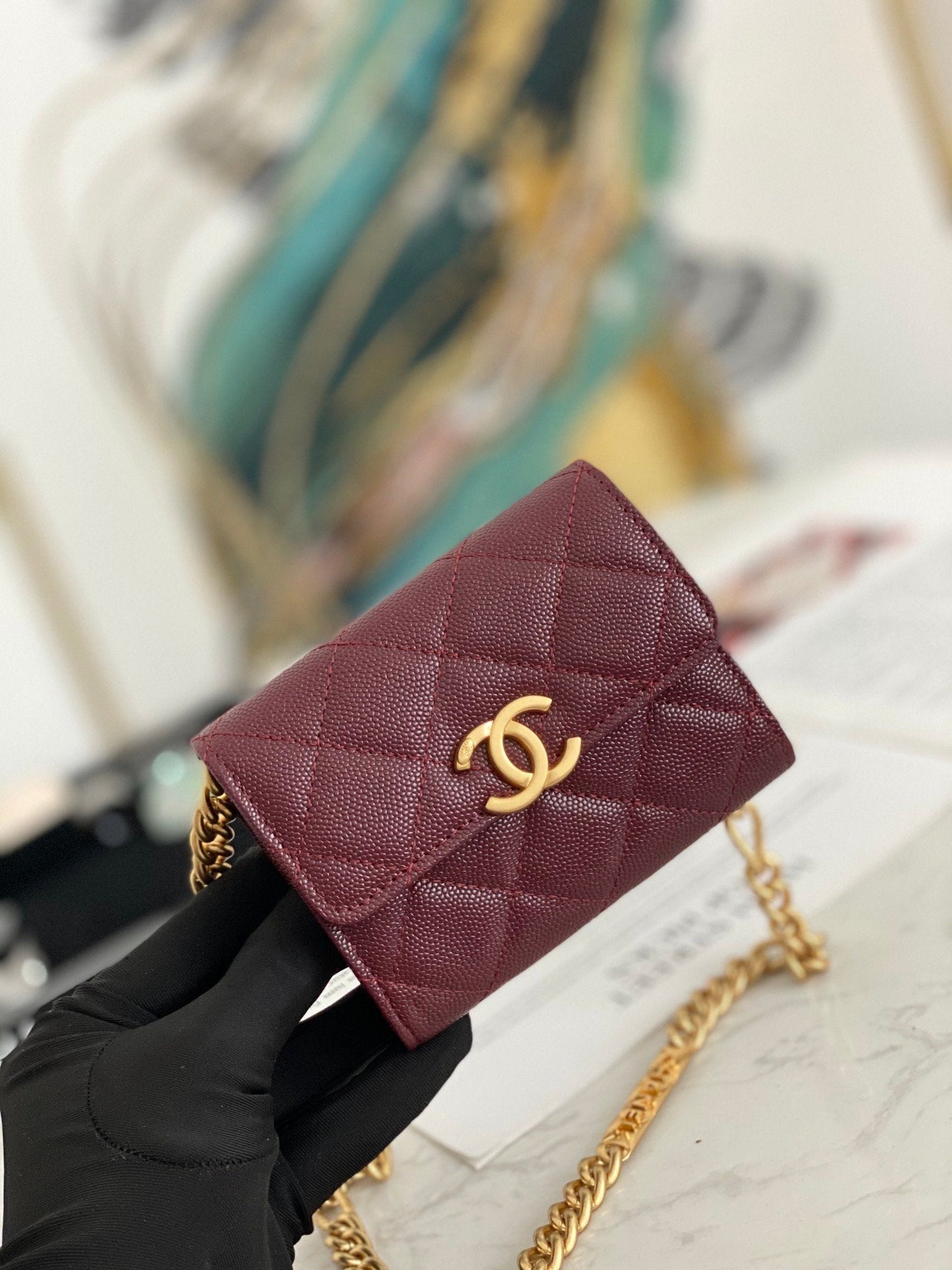 CHLMini Toned Hardware 4.7in 12cm Red Gold Flap Mini Bag
