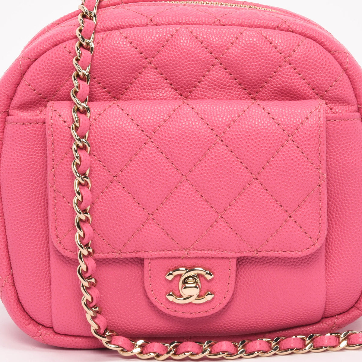 Chanel Pink Quilted Caviar CC Day Camera Case Bag