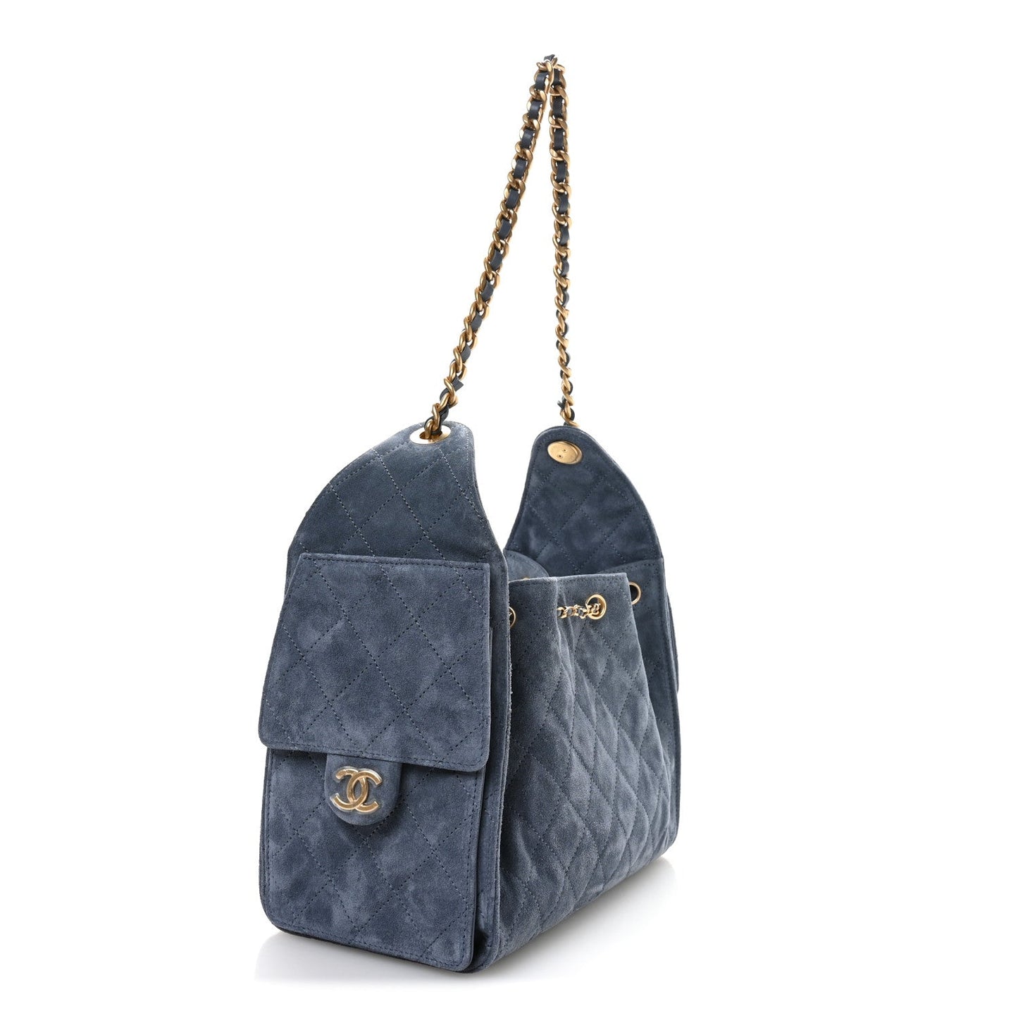 Suede Quilted Small 25 Handbag Blue Polished