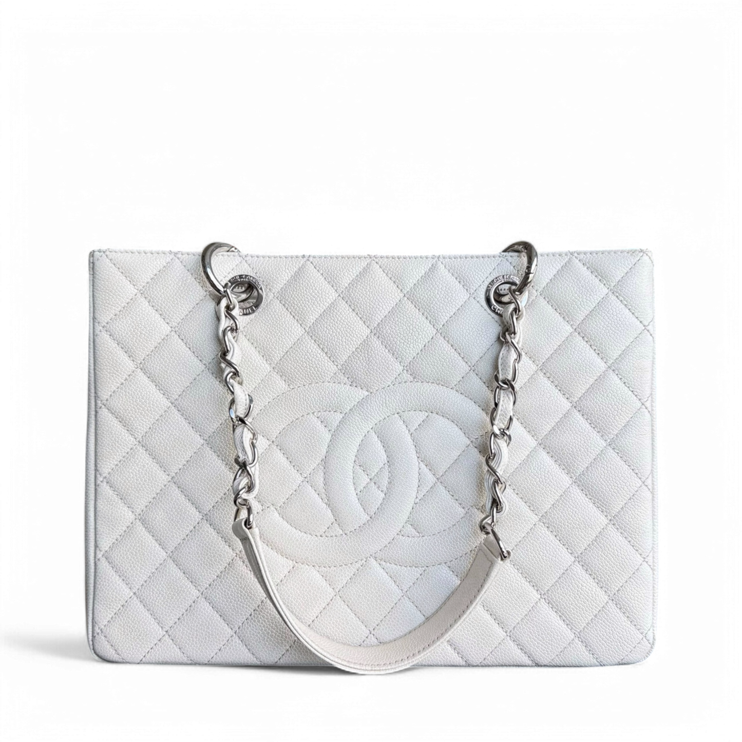 Chanel GST Grand Shopping Tote - Caviar Hardware Quilted White Tote Bag