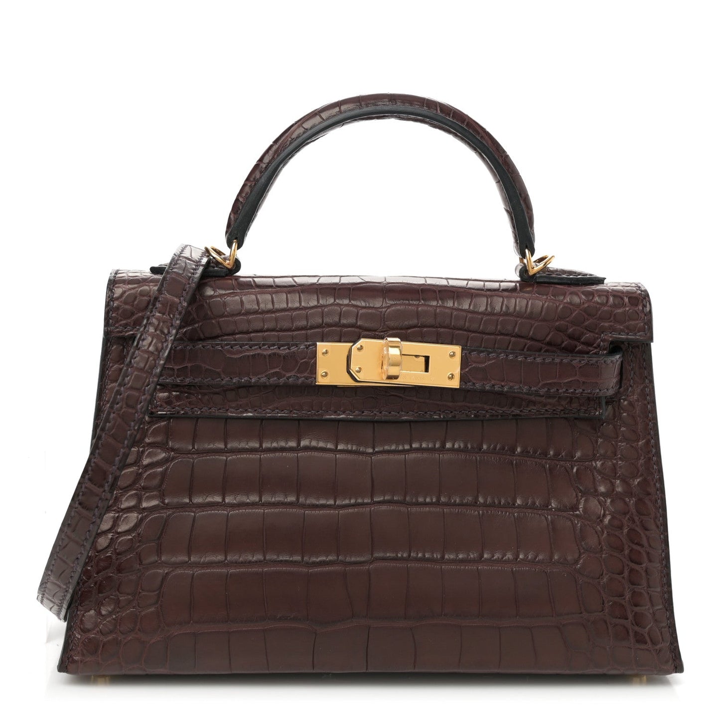 Hermes Matte Alligator Kelly Sellier Havane Handbag Mini Travel Bag