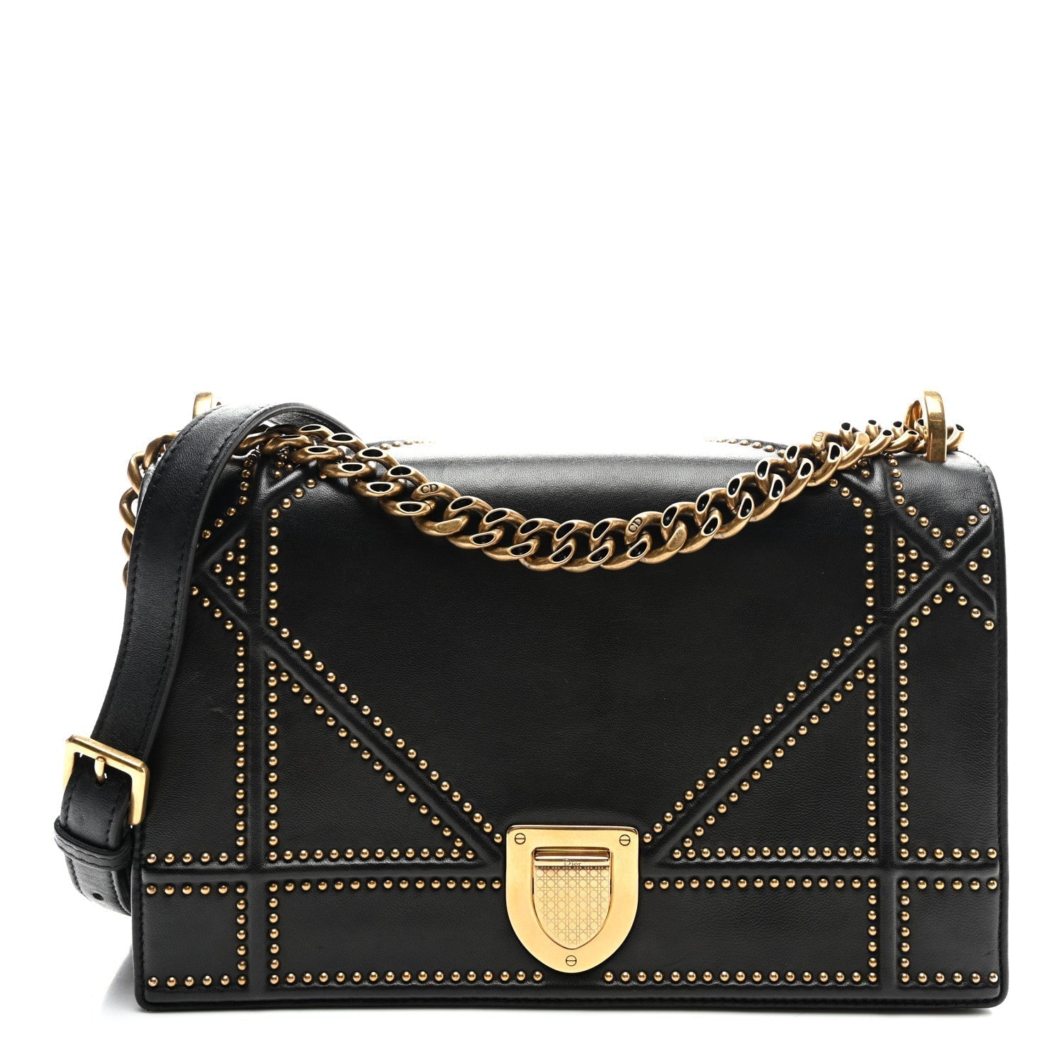 Dior Handbag Christian Studded ama Bag Lambskin Black Medium