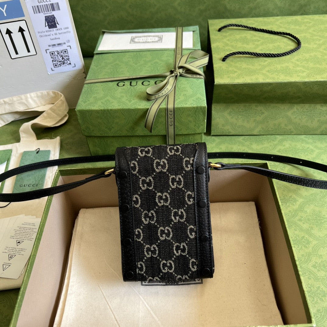 gg Horsebit Ivory gg Jacquard Denim Black Mini Bag