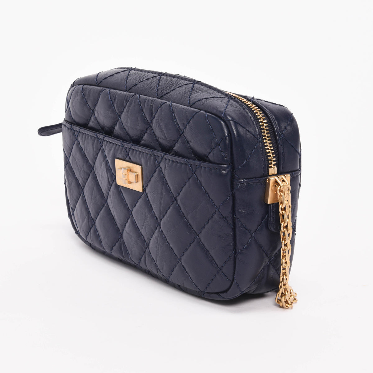 Chanel Navy Aged Quilted Calfskin Mini Reissue Camera Case Bag